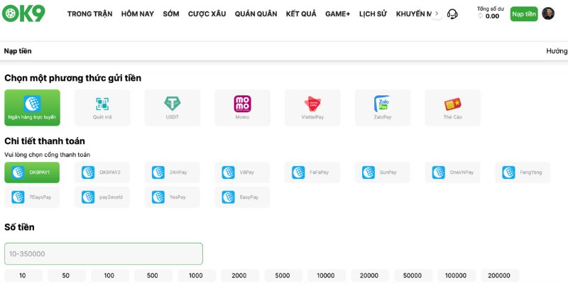 Hướng dẫn nạp tiền OK9